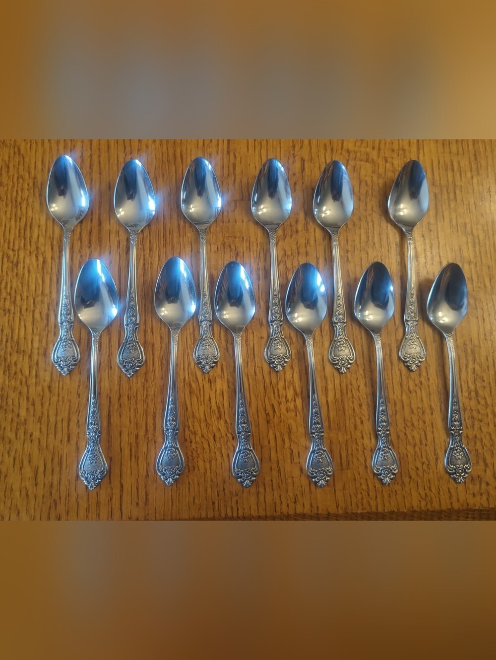 Normandy │ 12 Stainless Teaspoons │Made In Japan│Floral Pattern │Maker Unknown